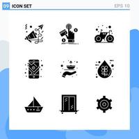 Editable Vector Line Pack of 9 Simple Solid Glyphs of care navigation web mobile gym Editable Vector Design Elements