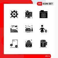 Modern Set of 9 Solid Glyphs and symbols such as house tree business solution train electric Editable Vector Design Elements