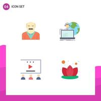 Group of 4 Modern Flat Icons Set for grandpaa online advertisement uncle allocation video advertising Editable Vector Design Elements