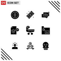 Pictogram Set of 9 Simple Solid Glyphs of study knowledge tickets graduation shop Editable Vector Design Elements