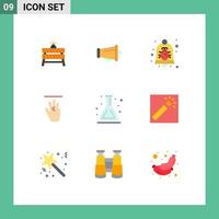 Editable Vector Line Pack of 9 Simple Flat Colors of left hand cursor speaker hand notification Editable Vector Design Elements