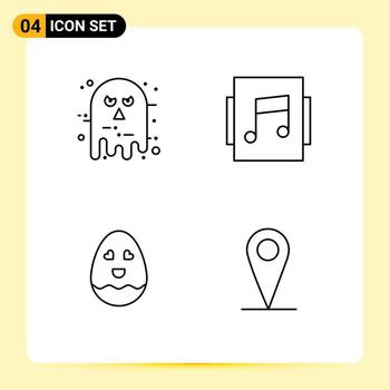 4 User Interface Line Pack of modern Signs and Symbols of avatar happy halloween music location Editable Vector Design Elements