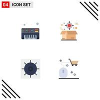 Set of 4 Vector Flat Icons on Grid for analog gears box delivery basket Editable Vector Design Elements