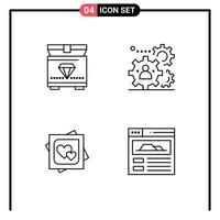 conjunto de 4 iconos de interfaz de usuario modernos símbolos signos para tesoro corazón equipo humano tarjeta de matrimonio elementos de diseño vectorial editables vector