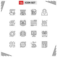 Modern Set of 16 Outlines Pictograph of hacker pin business marker time Editable Vector Design Elements