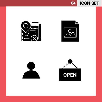 Group of 4 Solid Glyphs Signs and Symbols for map avatar close file open Editable Vector Design Elements