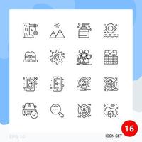 Stock Vector Icon Pack of 16 Line Signs and Symbols for cap sun peak beach product Editable Vector Design Elements