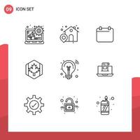 Mobile Interface Outline Set of 9 Pictograms of innovation bulb date maple canada Editable Vector Design Elements