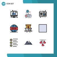 Pack of 9 Modern Filledline Flat Colors Signs and Symbols for Web Print Media such as web search multiplayer media farm Editable Vector Design Elements
