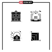 Mobile Interface Solid Glyph Set of 4 Pictograms of city brew stare setting hot Editable Vector Design Elements