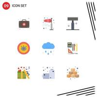 Set of 9 Commercial Flat Colors pack for rain technical beauty support eye Editable Vector Design Elements