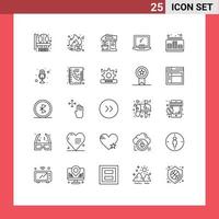 User Interface Pack of 25 Basic Lines of level audio coffee machine laptop device Editable Vector Design Elements