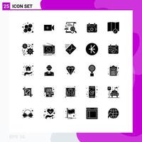 Solid Glyph Pack of 25 Universal Symbols of map check in file sun calender Editable Vector Design Elements