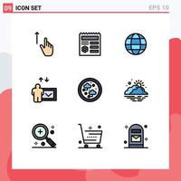 Set of 9 Commercial Filledline Flat Colors pack for network connected document speech education Editable Vector Design Elements