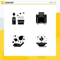 Set of 4 Commercial Solid Glyphs pack for candle plant wellness travel fire Editable Vector Design Elements