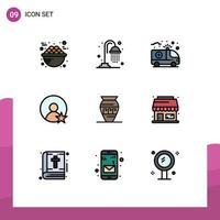 Mobile Interface Filledline Flat Color Set of 9 Pictograms of emoji amphora ambulance profile rating Editable Vector Design Elements