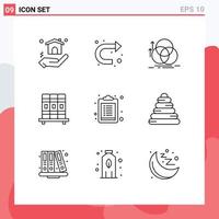 User Interface Pack of 9 Basic Outlines of list checklist circle studies cupboard Editable Vector Design Elements