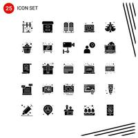 User Interface Pack of 25 Basic Solid Glyphs of cake creative speaker leaf music Editable Vector Design Elements