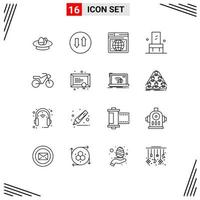 Editable Vector Line Pack of 16 Simple Outlines of motorcycle seat up interior chair Editable Vector Design Elements