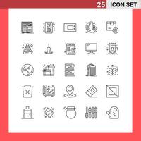 25 User Interface Line Pack of modern Signs and Symbols of color arts present art products Editable Vector Design Elements