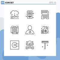 Set of 9 Commercial Outlines pack for box first user emergency sd Editable Vector Design Elements