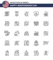 USA Independence Day Line Set of 25 USA Pictograms of statehouse indiana flower usa love Editable USA Day Vector Design Elements