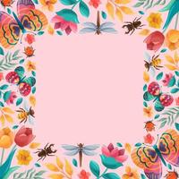 Spring Insect And Flower Border Background vector