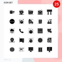 25 Thematic Vector Solid Glyphs and Editable Symbols of road support book setting gear Editable Vector Design Elements