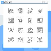 Set of 16 Modern UI Icons Symbols Signs for user growth like grow university Editable Vector Design Elements