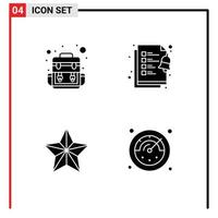 Pack of 4 Modern Solid Glyphs Signs and Symbols for Web Print Media such as bag star checklist christmas stopwatch Editable Vector Design Elements