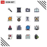 Pictogram Set of 16 Simple Flat Color Filled Lines of reporting processing delivery data photo Editable Creative Vector Design Elements