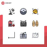 Set of 9 Modern UI Icons Symbols Signs for skate sound moon music tag Editable Vector Design Elements