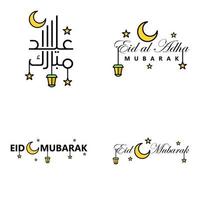 Pack of 4 Vector of Arabic Calligraphy Text with Moon And Stars of Eid Mubarak for the Celebration of Muslim Community Festival