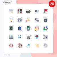 paquete de 25 signos y símbolos modernos de colores planos para medios de impresión web, como elementos de diseño de vectores editables de dieta de proteínas de juego ludo de control de ecualización