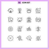 16 User Interface Outline Pack of modern Signs and Symbols of night cloud printing nest easter Editable Vector Design Elements