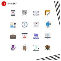 Pictogram Set of 16 Simple Flat Colors of efficiency repair structure pencil ruler Editable Pack of Creative Vector Design Elements