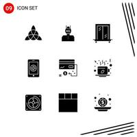 Pictogram Set of 9 Simple Solid Glyphs of credit business interior no mobile phone Editable Vector Design Elements