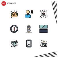 Pictogram Set of 9 Simple Filledline Flat Colors of heat heater game menu info Editable Vector Design Elements