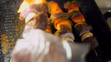 marinated beef kebabs with vegetables prepared on the grill video