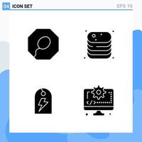 Modern 4 solid style icons. Glyph Symbols for general use. Creative Solid Icon Sign Isolated on White Background. 4 Icons Pack. vector