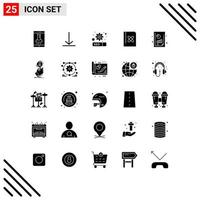 Set of 25 Vector Solid Glyphs on Grid for financial report business productivity report gear science formula Editable Vector Design Elements