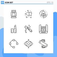 iconos de estilo moderno de 9 líneas. símbolos de contorno para uso general. signo de icono de línea creativa aislado sobre fondo blanco. Paquete de 9 iconos. vector