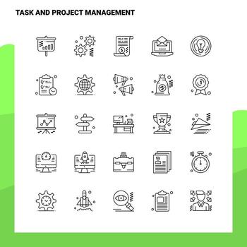 conjunto de iconos de línea de gestión de tareas y proyectos conjunto de 25 iconos. conjunto de iconos negros de diseño de estilo minimalista vectorial. paquete de pictogramas lineales. vector