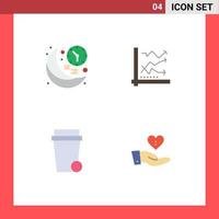 User Interface Pack of 4 Basic Flat Icons of clock chart night analysis glass Editable Vector Design Elements