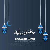 Ramadan Kareem celebrate greeting card  with arabic design patterns and lanterns arabic lamp Ramadan Card vector
