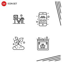 Collection of 4 Vector Icons in Line style. Pixle Perfect Outline Symbols for Web and Mobile. Line Icon Signs on White Background. 4 Icons.