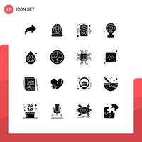 Solid Glyph Pack of 16 Universal Symbols of target board media target network focus board speaker Editable Vector Design Elements