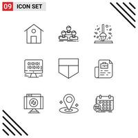 Pack of 9 Modern Outlines Signs and Symbols for Web Print Media such as protect management autumn development rake Editable Vector Design Elements
