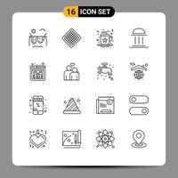 16 Universal Outline Signs Symbols of error column celebration building architecture Editable Vector Design Elements