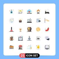 25 Universal Flat Color Signs Symbols of bedroom fire place video fire online Editable Vector Design Elements